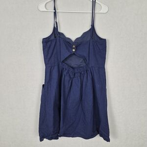 Pixley XL Navy Mini Dress Sweetheart Neckline Back Cutout Pockets Feminine